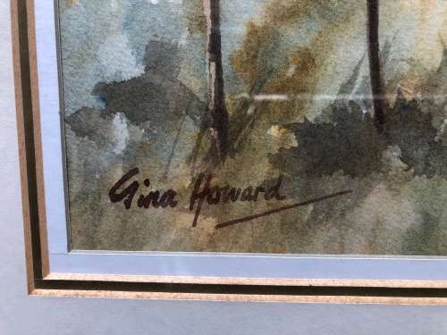 WOW !!! SA ARTIST GINA HOWARD FRAMED ORIGINAL LARGE LANDSCAPE WATERCOLOR signed