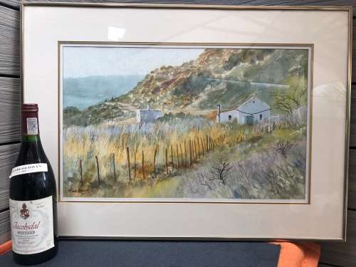 WOW !!! SA ARTIST GINA HOWARD FRAMED ORIGINAL LARGE LANDSCAPE WATERCOLOR signed