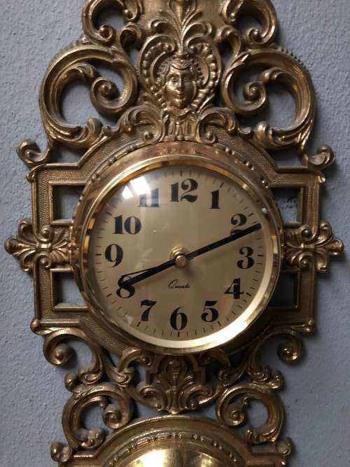 WOW !!! STUNNING HEAVY BRASS ROCOCO BAROMETER / CLOCK / HYDROMETER / THERMOMETER WEATHER STATION