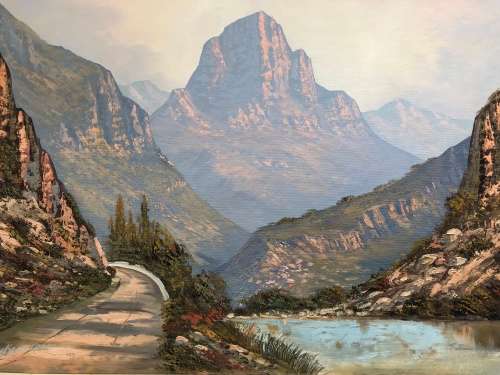 WOW !!! WHAT A BEAUTY - LARGE FRAMED OIL ON CANVAS LANDSCAPE BY LISTED ARTIST KAREN BENZIEN