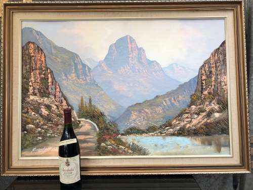 WOW !!! WHAT A BEAUTY - LARGE FRAMED OIL ON CANVAS LANDSCAPE BY LISTED ARTIST KAREN BENZIEN