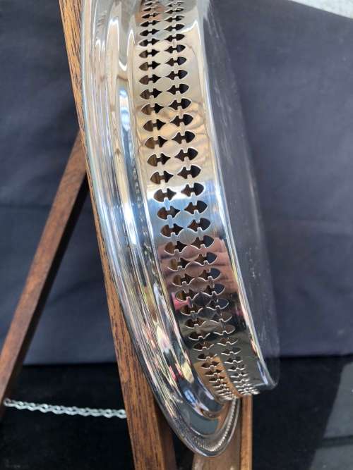 WOW !!! STUNNING ROUND SILVER PLATED PIERCED GALLERY TRAY MARKED EMESS