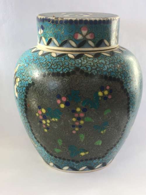 Antique Ultra Rare Japanese Totai Shippo "Porcelain"Cloisonne Ginger Jar, c1860. Tsukamoto Kaisuke