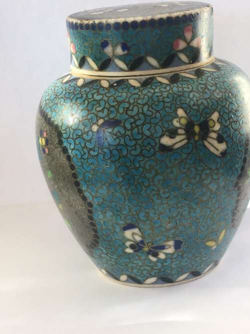 Antique Ultra Rare Japanese Totai Shippo "Porcelain"Cloisonne Ginger Jar, c1860. Tsukamoto Kaisuke