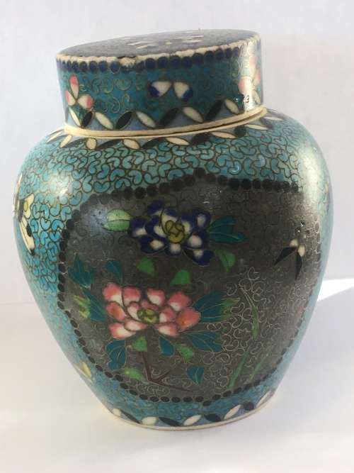 Antique Ultra Rare Japanese Totai Shippo "Porcelain"Cloisonne Ginger Jar, c1860. Tsukamoto Kaisuke