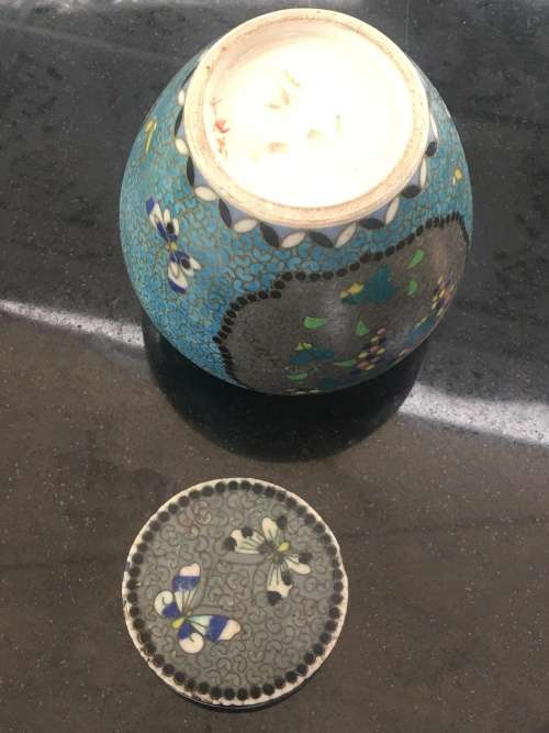 Antique Ultra Rare Japanese Totai Shippo "Porcelain"Cloisonne Ginger Jar, c1860. Tsukamoto Kaisuke