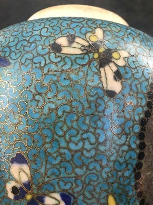 Antique Ultra Rare Japanese Totai Shippo "Porcelain"Cloisonne Ginger Jar, c1860. Tsukamoto Kaisuke