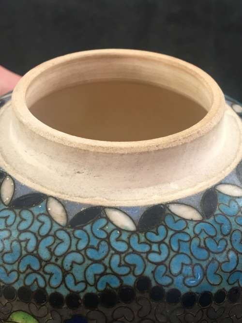 Antique Ultra Rare Japanese Totai Shippo "Porcelain"Cloisonne Ginger Jar, c1860. Tsukamoto Kaisuke