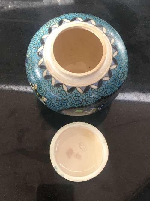 Antique Ultra Rare Japanese Totai Shippo "Porcelain"Cloisonne Ginger Jar, c1860. Tsukamoto Kaisuke