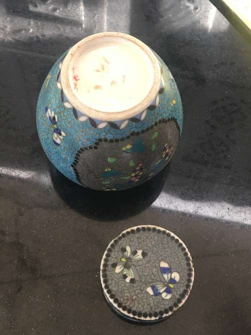 Antique Ultra Rare Japanese Totai Shippo "Porcelain"Cloisonne Ginger Jar, c1860. Tsukamoto Kaisuke