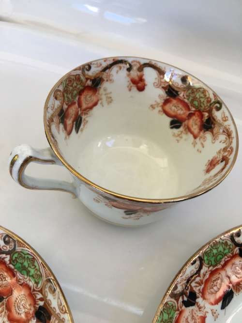 Rare Antique Royal Stafford China England Backstamp c1891-1914 Porcelain Trio - Gold Gilt