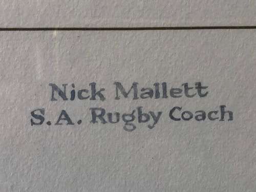 RICHIE RYALL PAINTING OF NICK MALLET WITH SPRINGBOK COACHING TEST RECORD 97-98 SEASON - SIGNED