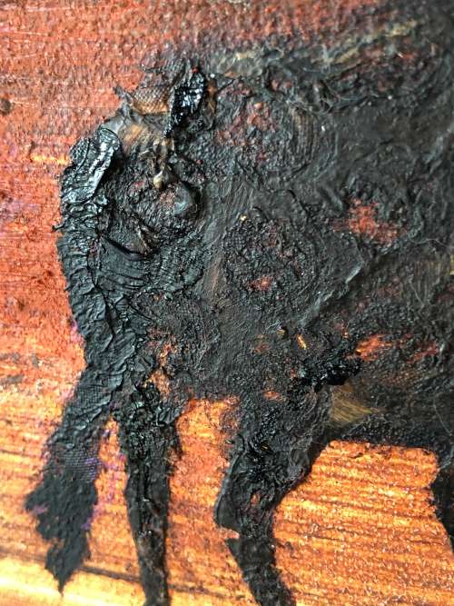INVESTMENT ART !! SA ARTIST GAVIN COLLINS (1971 - )MASSIVE FRAMED OIL ON CANVAS - WILDEBEEST RED SKY