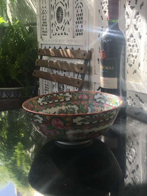 Antique Chinese Export Famille Rose Medalion Canton Porcelain 20 cm Bowl  Marked China