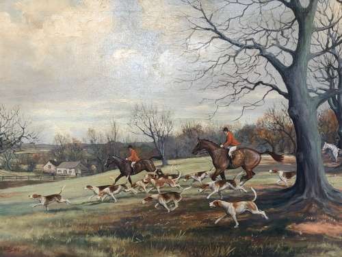 INVESTMENT ART - WILFRED BAILEY (ACTIVE 1900-1930) BRITISH ARTIST - LARGE OIL ON CANVAS "THE HUNT"