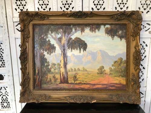 INVESTMENT ART !!! PERCY WORT (1909-1983) GORGEOUS LANDSCAPE OIL ON BOARD - TITLED "NEAR WORCESTER"