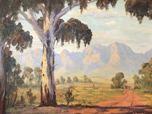 INVESTMENT ART !!! PERCY WORT (1909-1983) GORGEOUS LANDSCAPE OIL ON BOARD - TITLED "NEAR WORCESTER"