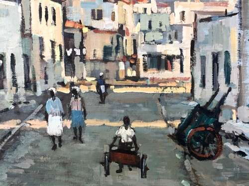 INVESTMENT ART !!!! DON MADGE (SA 1920 - 1997) LARGE FRAMED OIL ON CANVAS - DISTRICT SIX