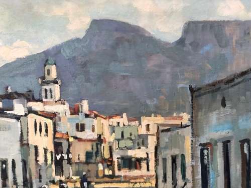 INVESTMENT ART !!!! DON MADGE (SA 1920 - 1997) LARGE FRAMED OIL ON CANVAS - DISTRICT SIX