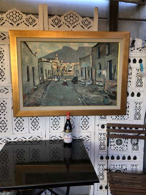 INVESTMENT ART !!!! DON MADGE (SA 1920 - 1997) LARGE FRAMED OIL ON CANVAS - DISTRICT SIX