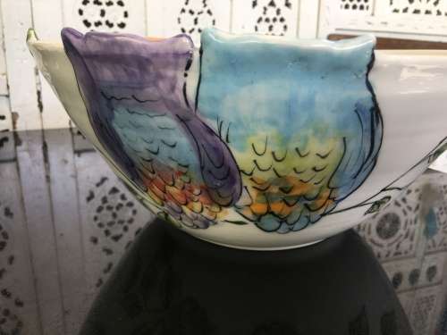 South African Artist Karen Kieviet Designer Owl Bowl Table Center Piece.X Large Hand Made & Painted.