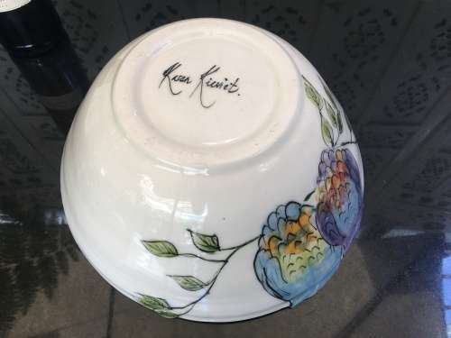 South African Artist Karen Kieviet Designer Owl Bowl Table Center Piece.X Large Hand Made & Painted.