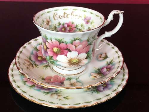 Royal Albert 1970s October - Flower of the Month Series "Cosmos " Tea Trio