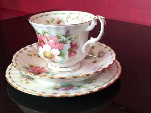 Royal Albert 1970s October - Flower of the Month Series "Cosmos " Tea Trio