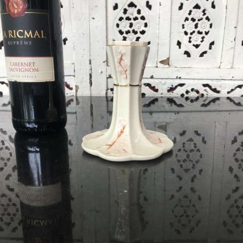 Belleek China Irish Symbols Ivory & Brown Candle Holder. Mint Condition. 12 cm