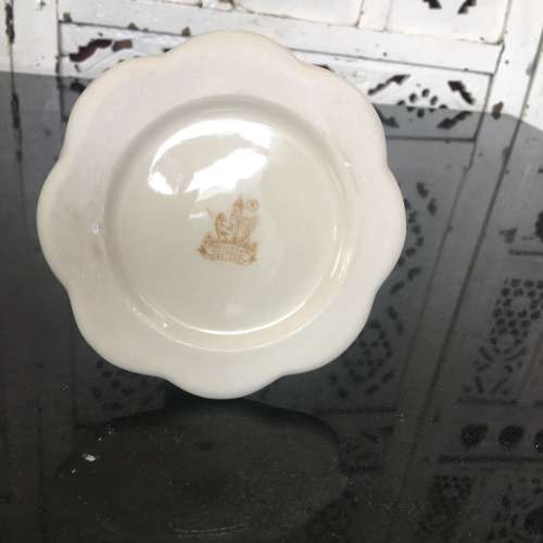 Belleek China Irish Symbols Ivory & Brown Candle Holder. Mint Condition. 12 cm