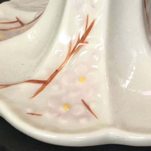 Belleek China Irish Symbols Ivory & Brown Candle Holder. Mint Condition. 12 cm