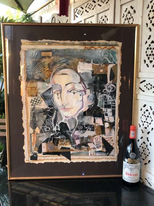 JOHAN TALJAARD (SA 20th C) FRAMED MIXED MEDIA / COLLAGE - TITLED "L' HARLEQUIN - DATED 1991