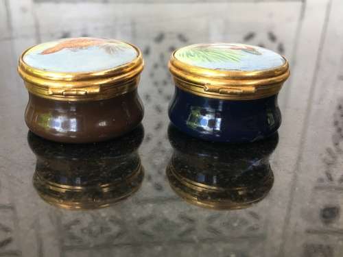 Graham Payne Studio Worc's 1982 Enamelled Hand Painted Pill Boxes Red Grouse & Mallard