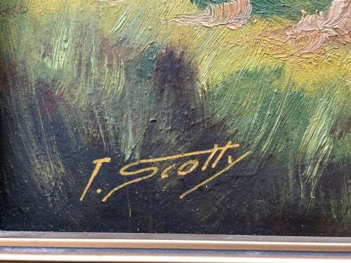 INVESTMENT ART !! TITTA FASCIOTTI (SA 1927-1993) OIL ON BOARD LANDSCAPE PAINTING TITLED ON THE REAR