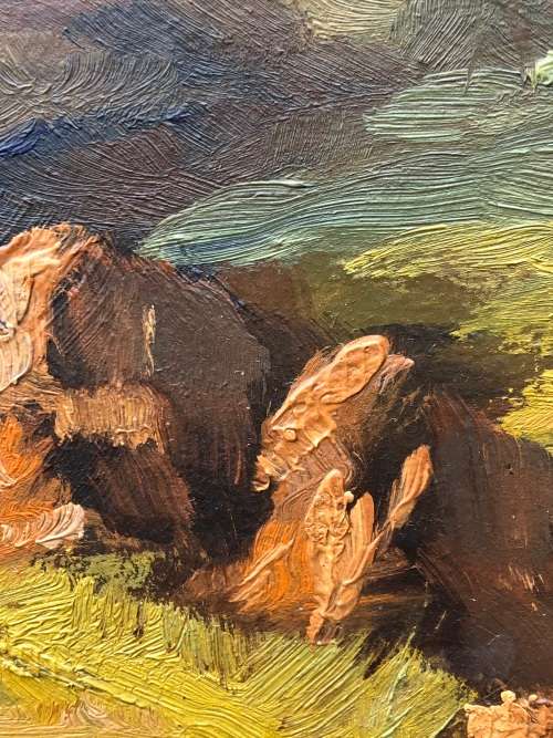 INVESTMENT ART !! TITTA FASCIOTTI (SA 1927-1993) OIL ON BOARD LANDSCAPE PAINTING TITLED ON THE REAR