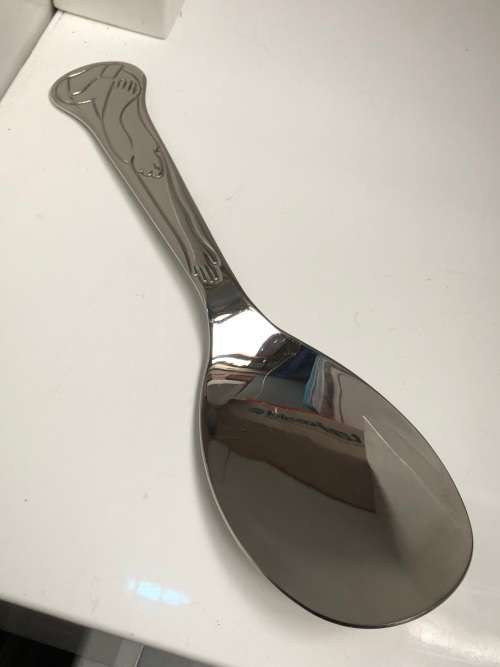 CARROL BOYES (1954 - 2019) STRIVE PATTERN STAINLESS STEEL SERVING SPOON