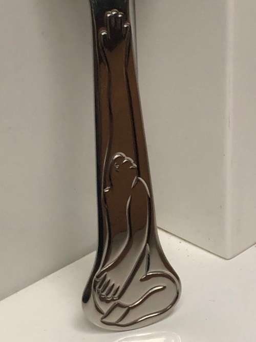 CARROL BOYES (1954 - 2019) STRIVE PATTERN STAINLESS STEEL SERVING SPOON