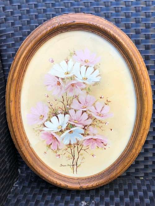 JOHAN DYKMAN (SA 20th CENTURY) STUNNING OVAL FRAMED OIL ON BOARD COSMOS PAINTING
