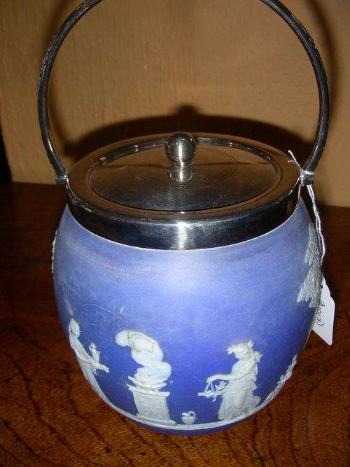 Edwardian Jasper Ware Biscuit Barrel Circa 1900 140 High