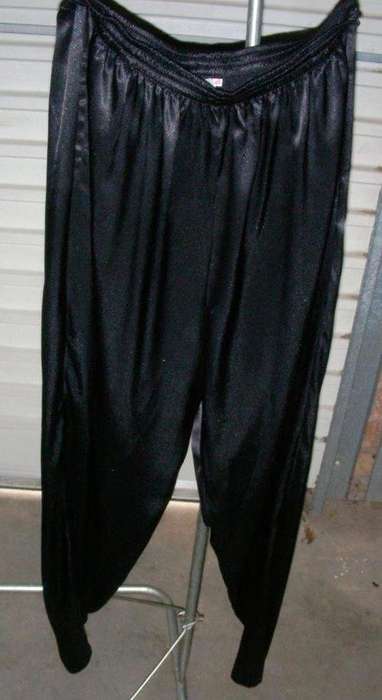 Semi vintage black satin pants - with black satin sash - large size 40