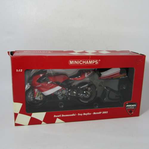 MiniChamps Ducati Desmosedici MotoGP 2003 model motorcycle - #12 Troy Bayliss - scale 1/12 in box
