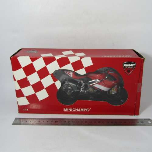 MiniChamps Ducati Desmosedici MotoGP 2003 model motorcycle - #12 Troy Bayliss - scale 1/12 in box