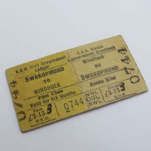 SA Railways ticket - Swakopmund to Windhoek - Valid for six months
