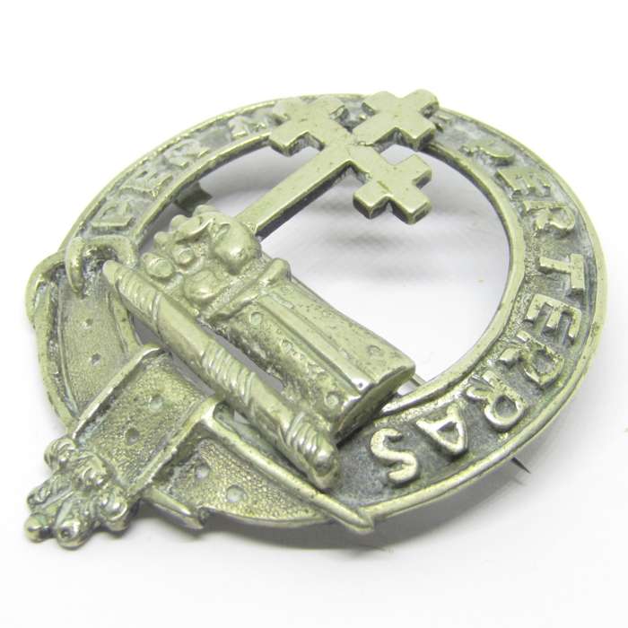 Vintage MacDonald Clan Crest white metal brooch badge