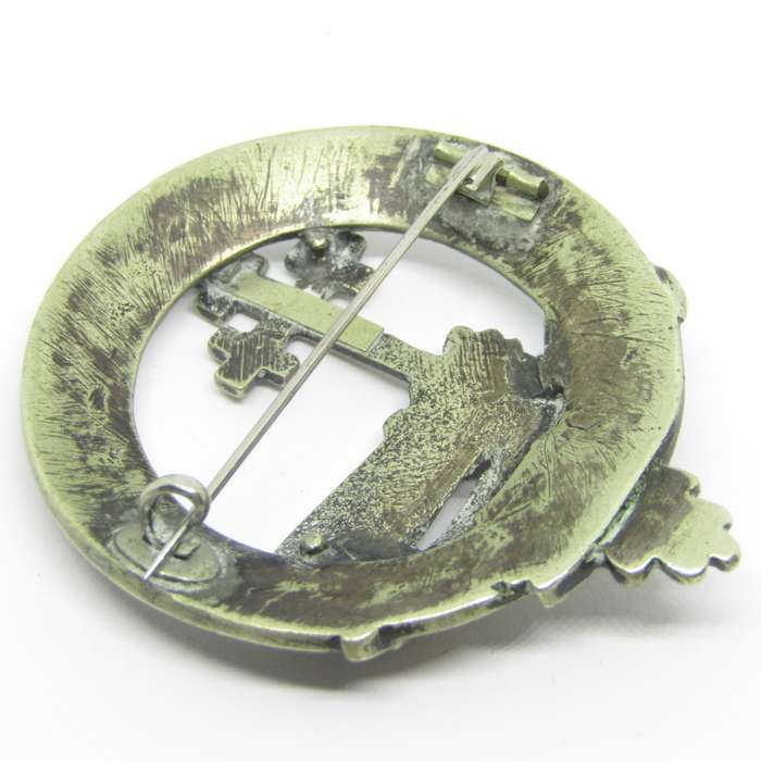 Vintage MacDonald Clan Crest white metal brooch badge
