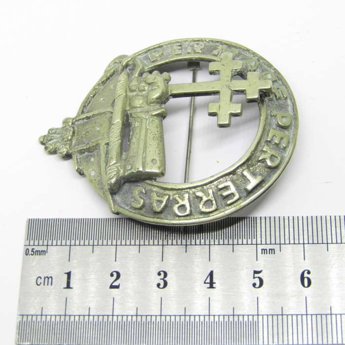Vintage MacDonald Clan Crest white metal brooch badge