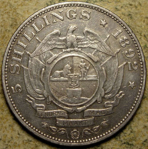 ZAR: 1892 Paul Kruger Silver 5 Shillings - Single Shaft