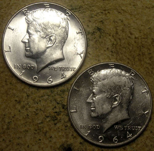 United States: 1964-D President Kennedy Memorial Half Dollar 90% Silver - Two Coins