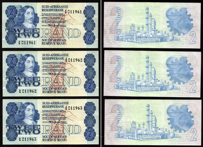 Collection of 1 Rand and 2 Rand Banknotes, TW de Jongh, Mostly in EF Condition