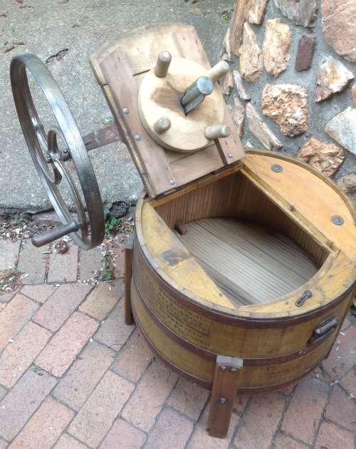Museum piece - hand propelled wooden washing machine - once in a lifetime item